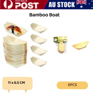 6X Pine Boat Eco Plate Bamboo Bowls Biowood Serving Dish Wooden Tray Plate Party - Picture 1 of 6