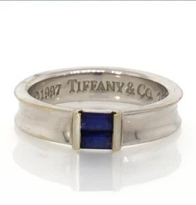Tiffany & Co. 18k White Gold Sapphire Baguette Stackable Ring sz 4 - Picture 1 of 8
