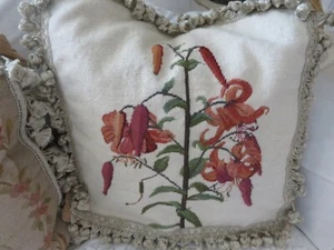 Stunning Aubusson style Fall Colors of Copper & Rust Floral Needlepoint Pillow - Picture 1 of 24