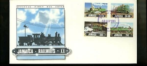 Postal History FDC #608-611 Jamaica 1985 Train railroad locomotive - Picture 1 of 2