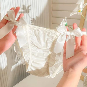Women Satin Lace Mesh Transparent Bow Underwear Panties Breathable Briefs /a - Picture 1 of 15