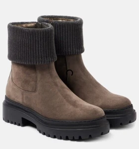 Brunello Cucinelli Suede Monili Block Heel Ankle Boots, 40(US 10), MSRP: $2495 - Picture 1 of 12
