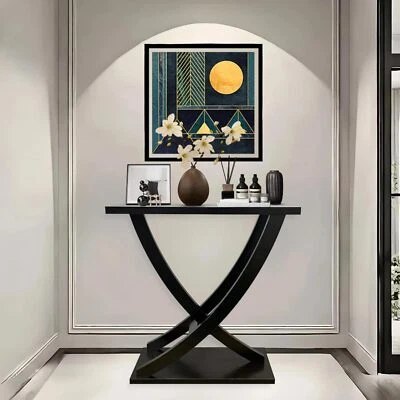 31" Small Console Table Wood Narrow Entryway Table with Curved Intersecting Legs - Image 1 of 4