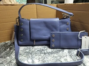 Hammitt VIP Satchel Studded Brushed Leather Bungalow Blue Bag Matching Wallet - Picture 1 of 9