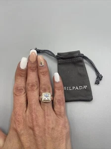 Silpada Elizabeth 925 Sterling Silver CZ Square Cubic Zirconia Ring #Y120 - Picture 1 of 24