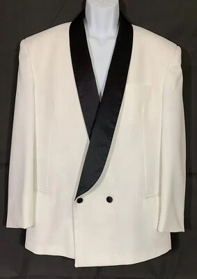 Raffinati Size 39R White Double Breasted Tuxedo Jacket lack Satin Shawl Lapels - Image 1 of 4