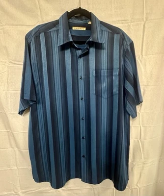 Camisa Havanera con cuello abotonado - Rayas azules texturizadas - Talla XL - USADA EN EXCELENTE ESTADO Foto 1 de 4