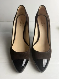 Vintage Y2K Brown Leather Prada Heels Pumps Shoes Size 8 Slip On With Box - Picture 1 of 23