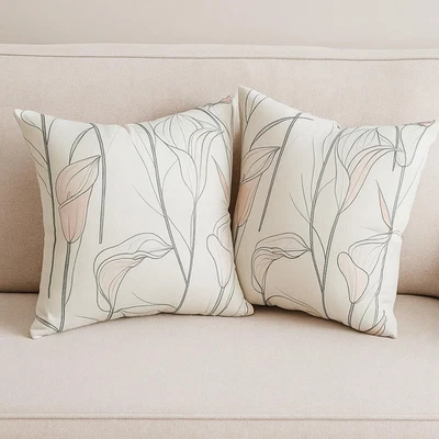 Juego de 2 Fundas de Almohada Floral Beige 18x18, Neutro Moderno Acento Boho Decorativo Foto 1 de 4