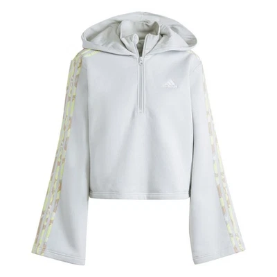 Adidas Mujer Gris Claro 3 Rayas Floral Gráfico Pullover Polar Sudadera con Capucha Talla M Foto 1 de 4
