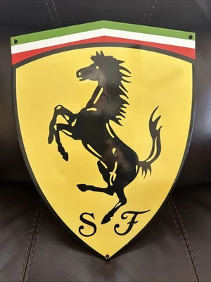"Letrero Ferrari vintage porcelana acero carreras escudo insignia automático 12""x16"" gas y petróleo" Foto 1 de 4