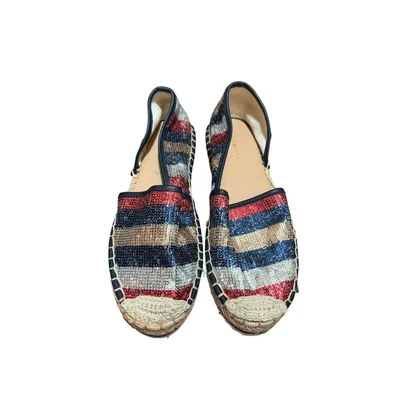 Sapatilhas Tommy Hilfiger Carliss-2 bandeira americana listradas lantejoulas espadrille 6,5 M - Imagem 1 de 4
