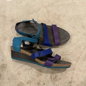 Naot Goddess Purple Triple Strap Sandal Shoe Size 37 Colorblock Unique - Picture 1 of 10