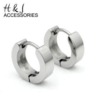 0.5"MEN Stainless Steel Silver Plain Simple Huggie Cuff Earrings*AE7 - Picture 1 of 1