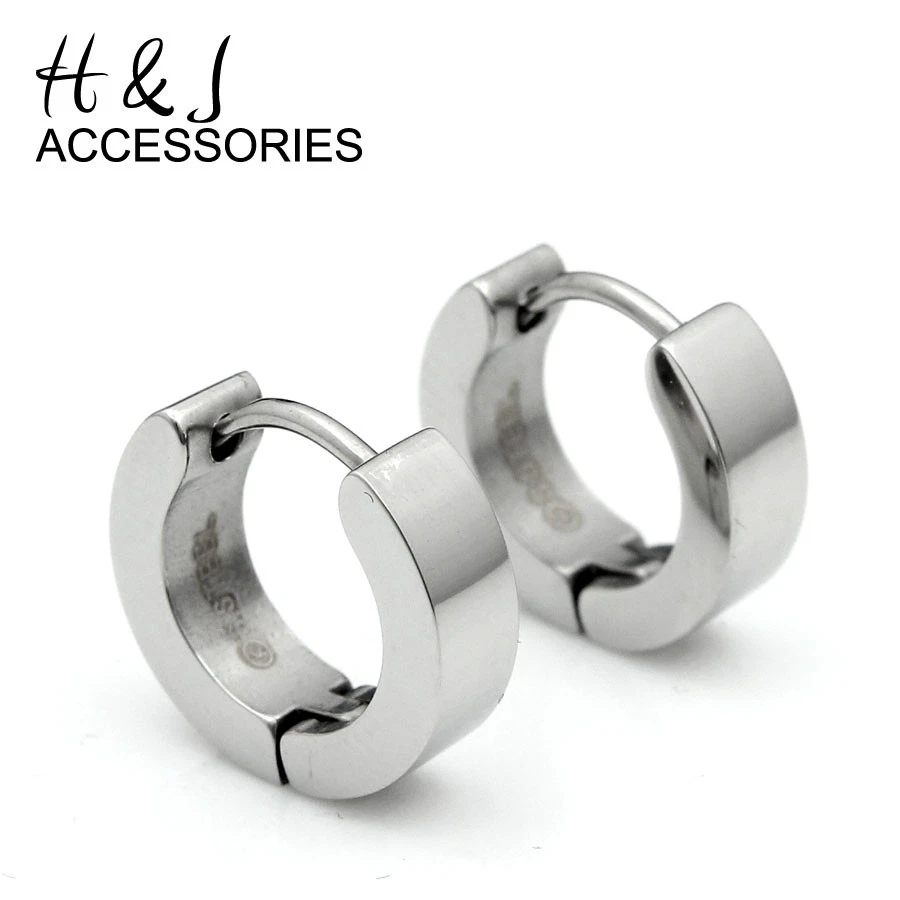 0.5"MEN Stainless Steel Silver Plain Simple Huggie Cuff Earrings*AE7 - Image 1 of 1