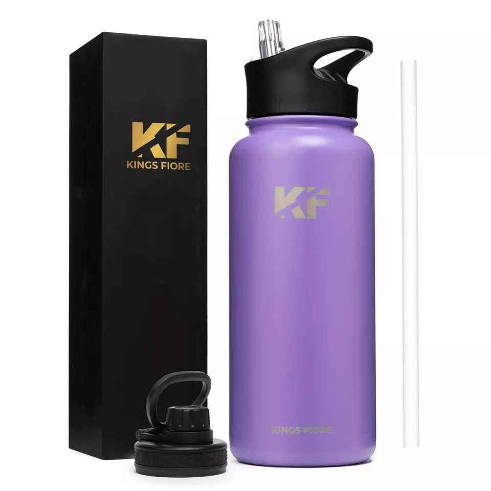 Kings Fiore Water Bottle straw and spout lid Stainless Steel keep drinks hotcold - Image 1 of 4