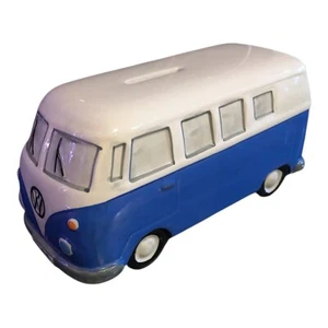 Vintage Blue and White Ceramic VW Volkswagen Van Coin Bank - Picture 1 of 6