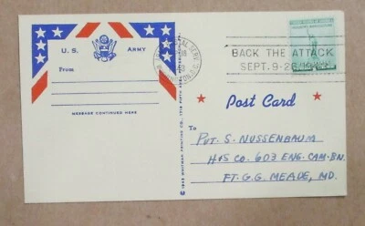 POSTAL CARD WWII  "1943 ARMY POSTAL SERV. D,C,  w/SLOGAN CANCEL HARD TO FIND" - Image 1 of 2