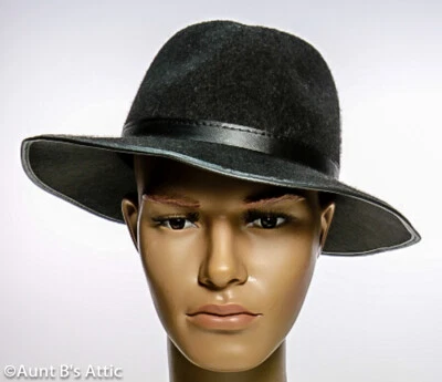 Sombrero Fedora Estilo Años 20-30 Negro Fieltro Prensado Ala Ancha Disfraz Sombrero Lg Foto 1 de 2