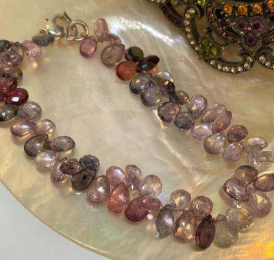 Brazalete Briolette de piedras preciosas de espinela natural al por menor $3k broche de plata .925 7,75" Foto 1 de 4