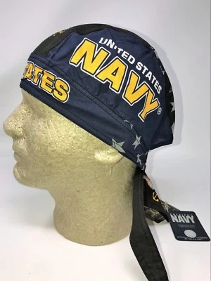 USN Navy Military Doo Rag Head Wrap Skull Cap Durag Sweatband Combat Stars Blue - Image 1 of 4