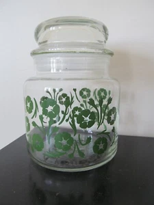 Vintage Anchor Hocking Glas Kanister Vorratsdose Grün Blumen mit Deckel Retro MCM - Bild 1 von 3