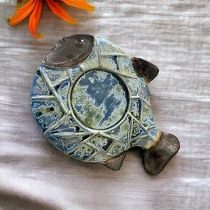Perforated Blue #27 Ceramic Fish Candle Cover 7.5 x 4.5" Coaster #37 - Picture 1 of 5