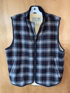 L.L. Bean Vest Wool Sherpa Fleece Lined Outdoor Hunting Men’s Shadow Plaid - M - Picture 1 of 3