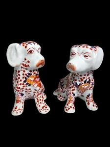 Antique Japanese Imari Sitting Dog Figurines~Set of 2~Porcelain - Picture 1 of 7