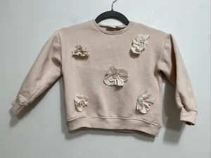 Zara Kids Girls 5-6 Blush Pink Pastel Crewneck Sweater Long Sleeve 3D Flowers - Picture 1 of 8