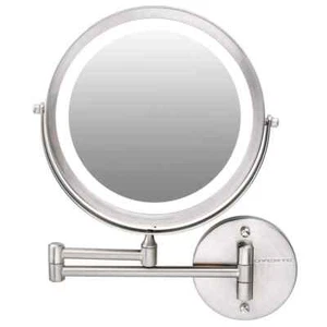 OVENTE 1.6 in. x 13.2 in. Lighted Magnifying Wall Makeup Mirror Nickel Brushed - Picture 1 of 12