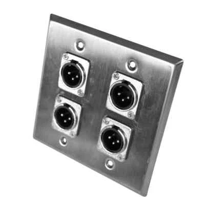 Placa de pared de acero inoxidable de 2 velocidades con 4 conectores macho XLR instalación PA Foto 1 de 4