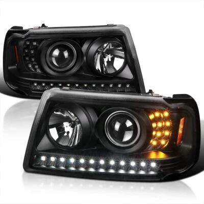 For 2001-2011 Ford Ranger Headlights Replacement Full Black LED Strip Projector - Image 1 of 4