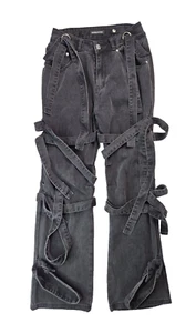 Maniere De Voir Black Denim Cargo Strap Jeans Womens Size 4 Small 27x30 - Picture 1 of 7