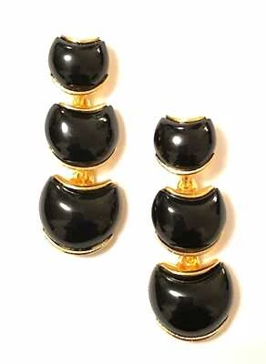 KENNETH JAY LANE, 2" INCH 3TIER BLACK CABOCHON PIERCED EARRING - Image 1 of 2