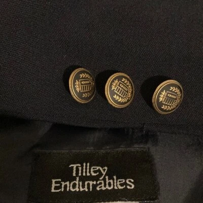 Vintage Tilley Endurables Sport Coat Mens 48L Navy Blue Wool Stretch Gold Button Foto 1 de 4