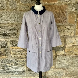 Toast Contrast Collar Shirt Dress 8 S Mini Sleeve Cotton Button Pocket Grey Navy - Picture 1 of 9