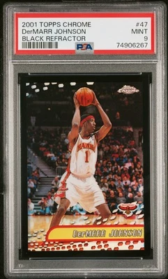 2001-02 Topps Chrome Black Refractor #47 DerMarr Johnson /50 PSA 9 Atlanta Hawks - Image 1 of 2