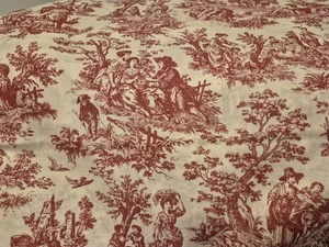 Nuevo de Lote Antiguo Tela de Toile Rojo Escena Pastoral Algodón 1.38 Yardas FRANCÉS Costura Acolchado - Imagen 1 de 2