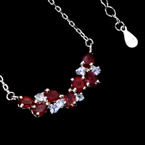 925 Sterling Silver Necklace Pear Ruby 5x3mm Tanzanite Gemstone Jewelry 19inches - Picture 1 of 13