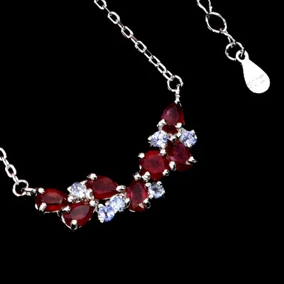 925 Sterling Silver Necklace Pear Ruby 5x3mm Tanzanite Gemstone Jewelry 19inches - Image 1 of 4