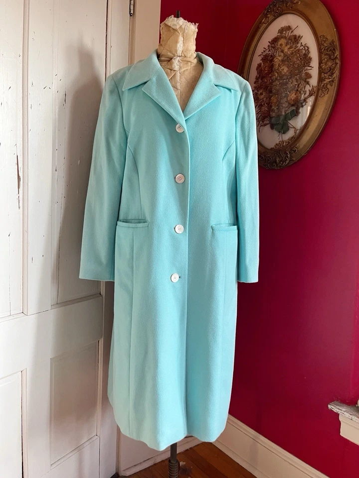 Abrigo Vintage Años 80 Escada Margaretha Ley Azul Lana Angora MOP Botones Talla L/XL Foto 1 de 4