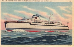 Die SS Prinzessin Anne Fähre Boot Kap Charles & Norfolk VA Vintage Schiff Postkarte - Bild 1 von 2