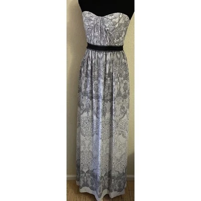 BCBGMAXAZRIA без бретелек кружева печать макси платье черный пояс платье для официальных приемов размер 6 - Изображение 1 из 4