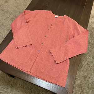 Dosa V-Neck Linen Patch Pocket Top Button Front Terracotta Size Medium - Picture 1 of 11