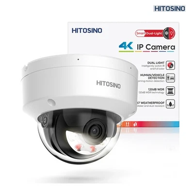 Hitosino 8MP Color Dome IP Camera Human Vehicle Detection MIC IP67 IK10 - Image 1 of 4