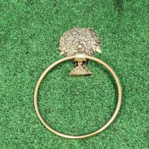 Vintage Brass Towel Ring Towel Holder Flower Basket Wall Mount Textured Ring - Picture 1 of 4