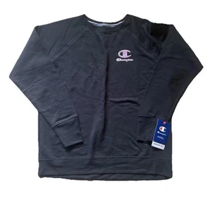 Champion Powerblend Women’s XL Classic Crewneck Sweatshirt Black Purple Logo - Picture 1 of 3