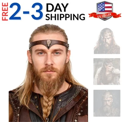 Viking Leather Headband Adjustable Medieval Headpiece LARP Costume Renaissanc... - Image 1 of 4
