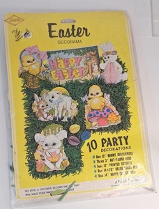 Vtg NOS Beistle Easter Decorama 10 Pcs Bunny Chick Lamb Eggs Honeycomb Die Cut - Picture 1 of 10